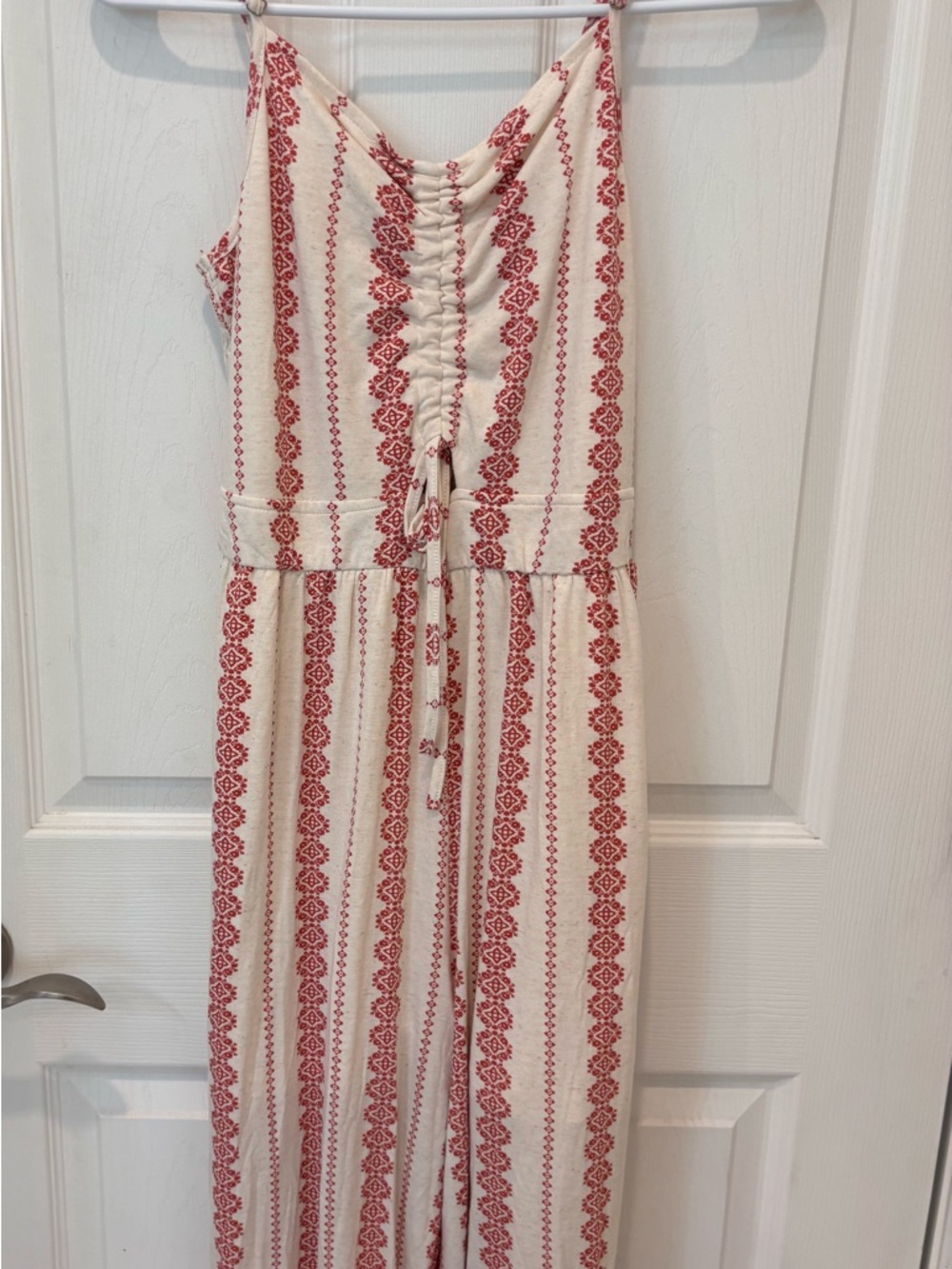 Hem & Thread Cream‎ Jumpsuit with Red Stripe Print